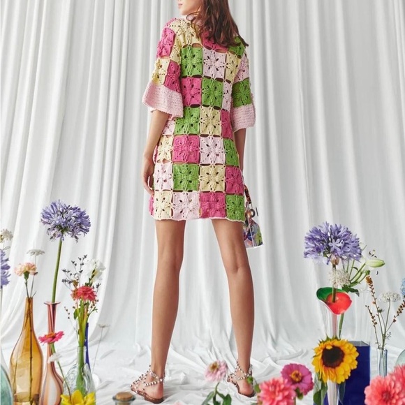 CeliaB Dress Celia B Folke Crochet Patchwork Granny Square Mini Sz S‎ - Picture 4 of 8